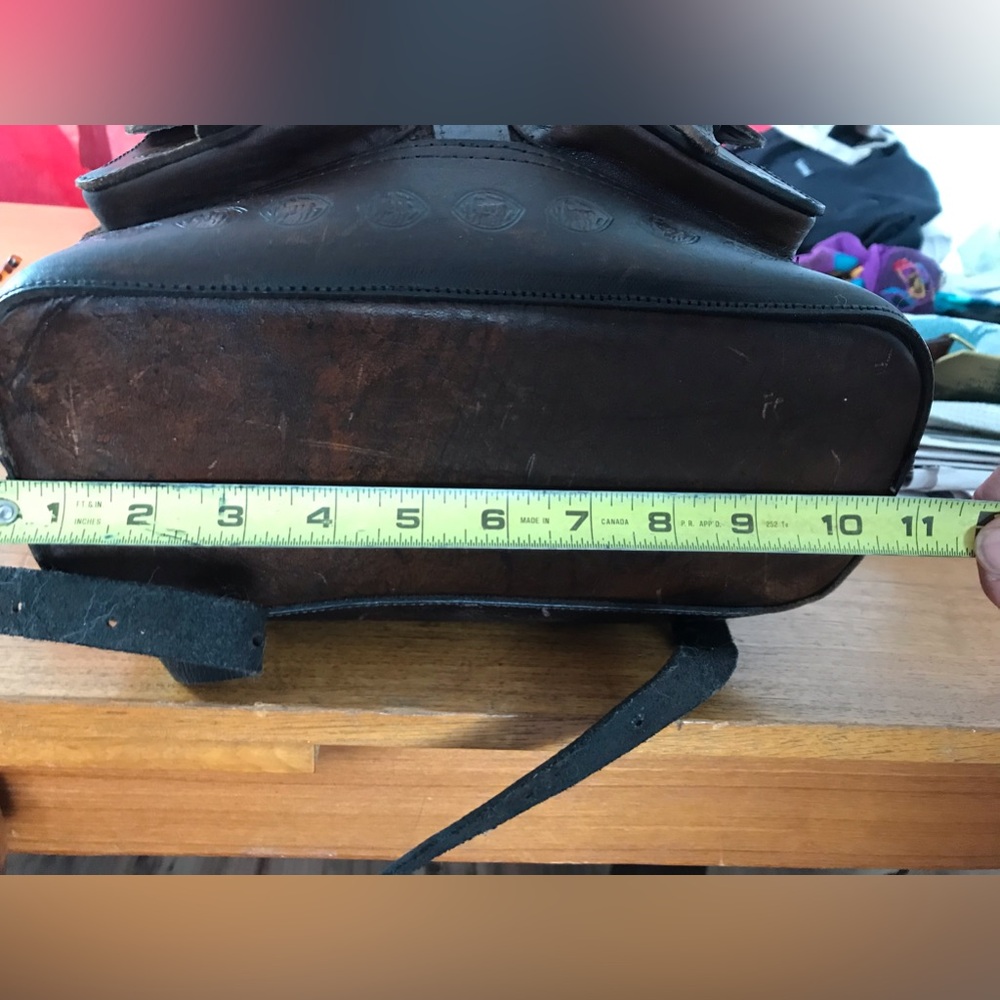 Vintage Dark Brown Tooled Leather and Woven Fabric Backpack - Picture 9 of 12